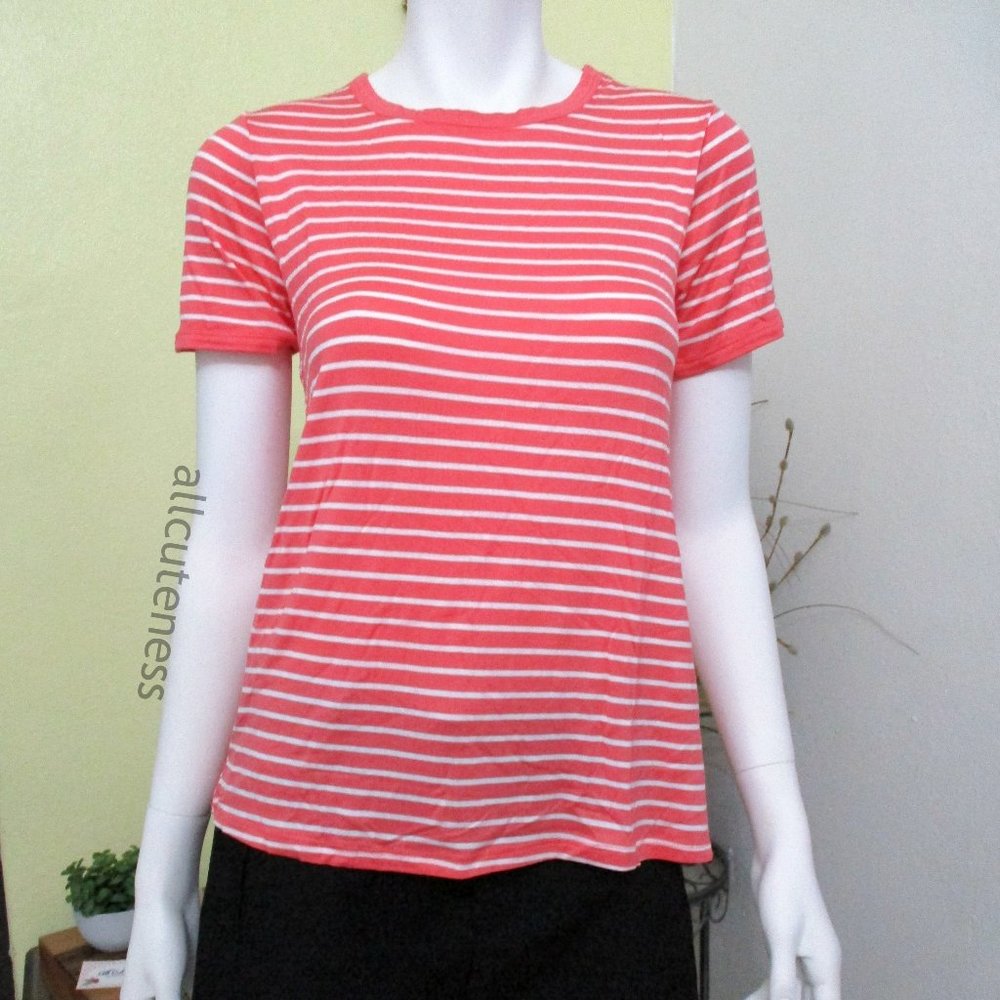 Active USA Coral Striped Short Sleeve T Shirt Size L
